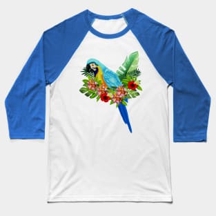 Blue Tropical Parrot Floral Baseball T-Shirt